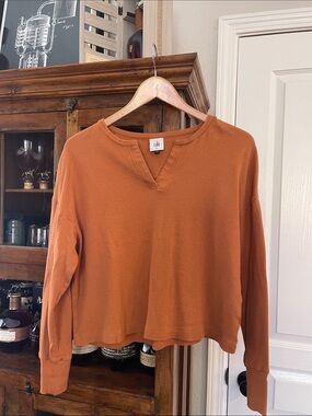 CAbi Rust Waffle-Texture Long Sleeve Top